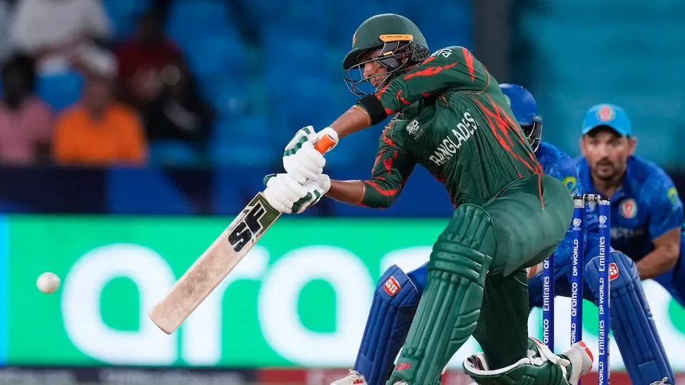 Bangladesh's Litton Das bats during the men's T20 World Cup cricket match between Afghanistan and Bangladesh at Arnos Vale Ground, Kingstown, Saint Vincent and the Grenadines, Monday, June 24, 2024.