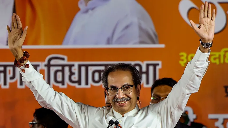 Shiv Sena (UBT) chief Uddhav Thackeray addresses an election rally in Mumbai