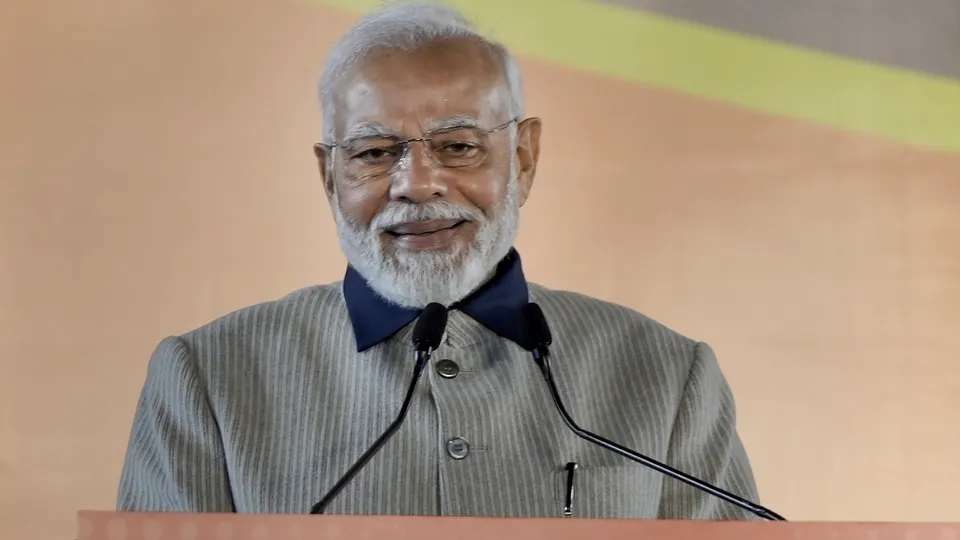 Prime Minister Narendra Modi speaks during the celebrations of the BJP's victory in the Gujarat Assembly elections, at BJP headquarters in New Delhi