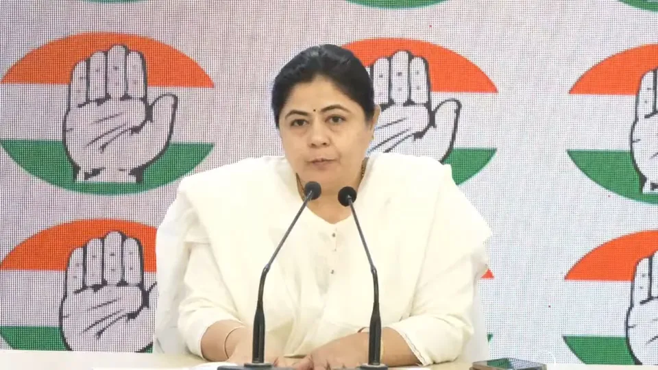 Former All India Mahila Congress chief Netta D'Souza addresses a press conference in New Delhi