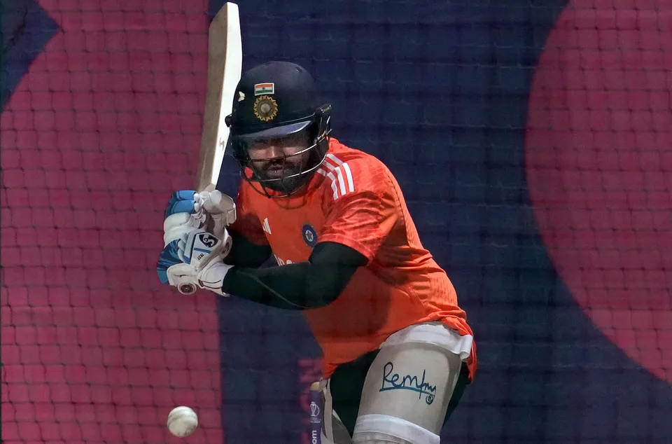 India's captain Rohit Sharma during a practice session ahead of the ICC Men's Cricket World Cup 2023 match between India and New Zealand, at HPCA Stadium, in Dharamshala, Saturday, Oct. 21, 2023.