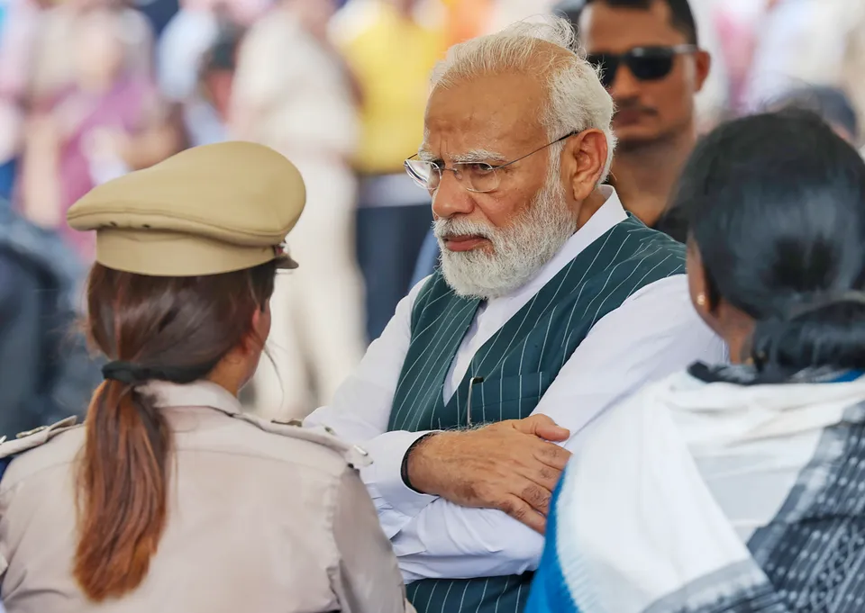 Prime Minister Narendra Modi during his visit to the train accident site in Balasore district