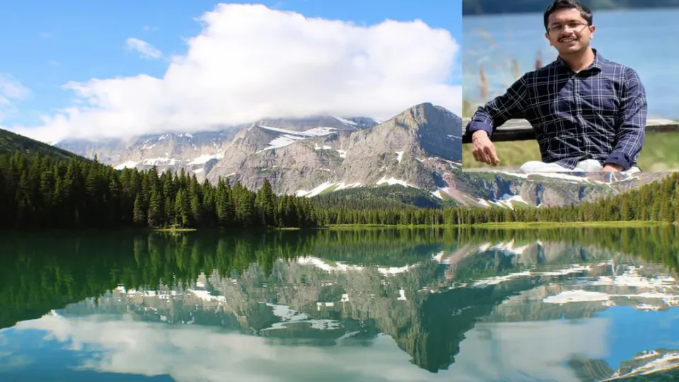 Siddhant Vitthal Patil on the bank of Glacier National Park, Montana
