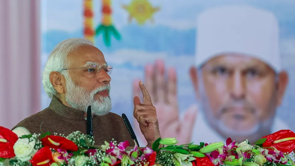Prime Minister Narendra Modi addresses during the inauguration of Swarved Mahamandir, in Varanasi