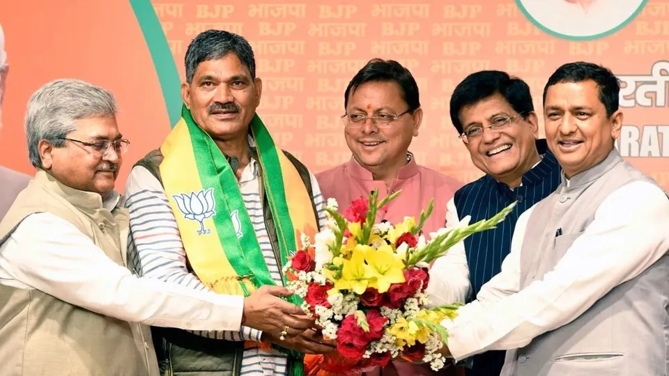 Former Congress leader Rajendra Singh Bhandari joins Bharatiya Janata Party (BJP) in the presence of Union Minister Piyush Goyal and Uttarakhand Chief Minister Pushkar Singh Dhami, in New Delhi