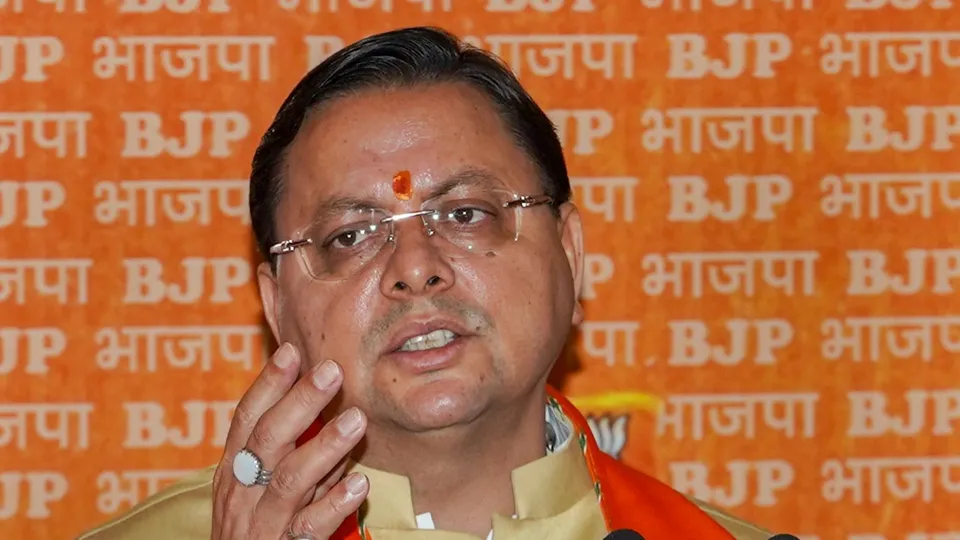 Uttarakhand Chief Minister Pushkar Singh Dhami addresses a press conference