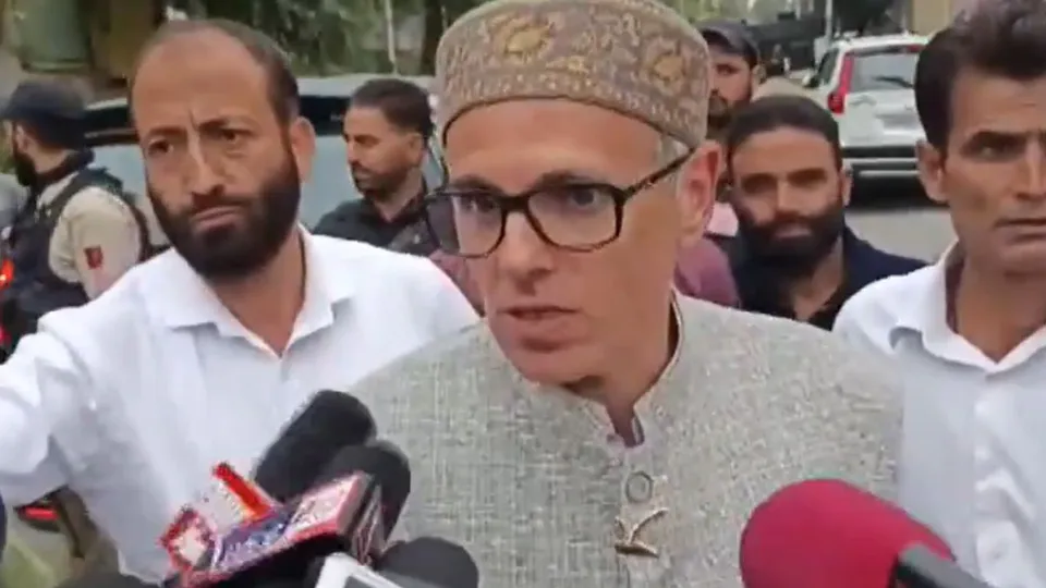 National Conference (NC) vice president Omar Abdullah talking to reporters