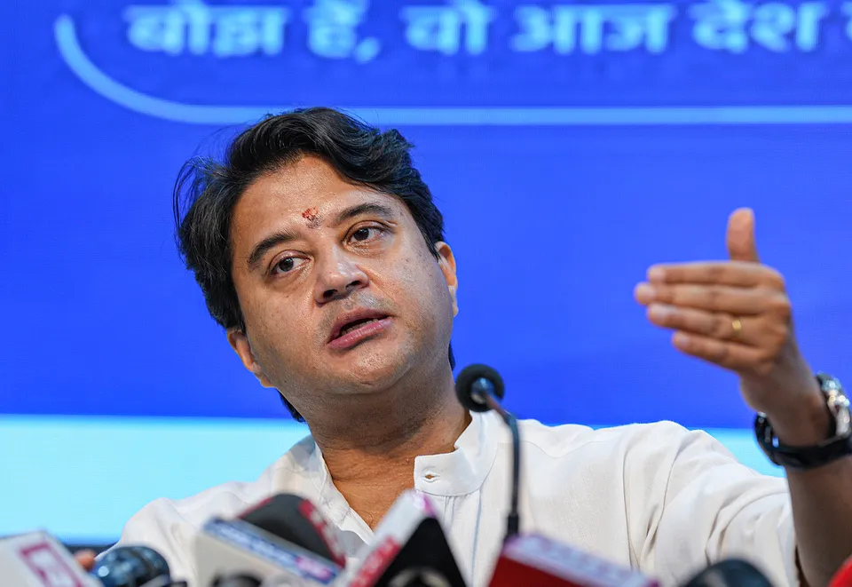 Union Civil Aviation Minister Jyotiraditya Scindia addresses a press conference