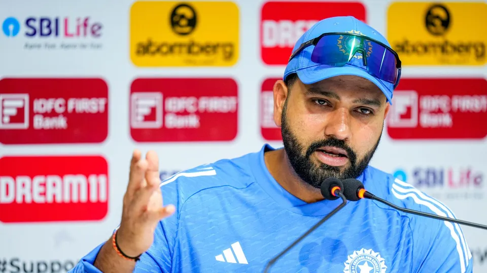 Indian cricket captain Rohit Sharma addresses the media on the eve of the first Test match between India and Bangladesh, at the MA Chidambaram Stadium, in Chennai, Tuesday, Sep.17, 2024.