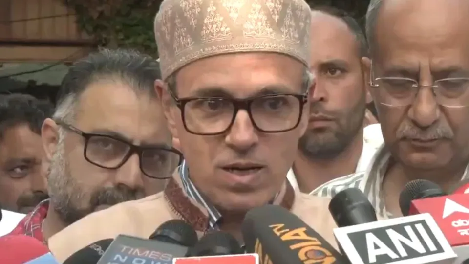 National Conference Vice President Omar Abdullah talking to reporters 