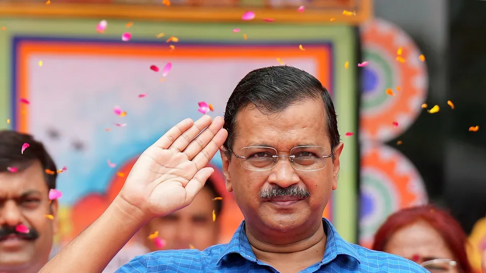 Delhi Chief Minister Arvind Kejriwal salutes during the 77th Independence Day function at the Chhatrasal Stadium, in New Delhi