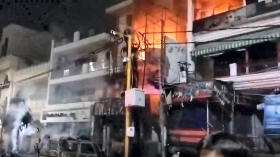 Fire breaks out at a children's hospital at Vivek Vihar area, in New Delhi, late Saturday, May 25, 2024. Seven newborns, who were rescued after the fire, have died, officials said on Sunday.