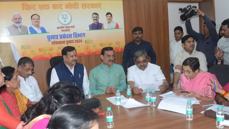 Madhya Pradesh BJP president V D Sharma at the state BJP headquarters