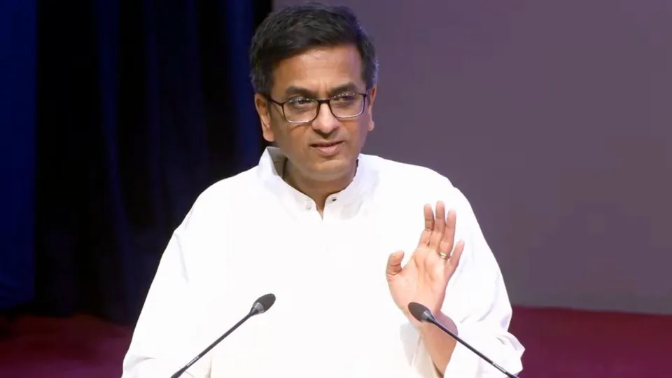 hief Justice of India D Y Chandrachud addresses the end of special Lok Adalat week to celebrate 75 years of Supreme Court of India, in New Delhi, Saturday, Aug. 3