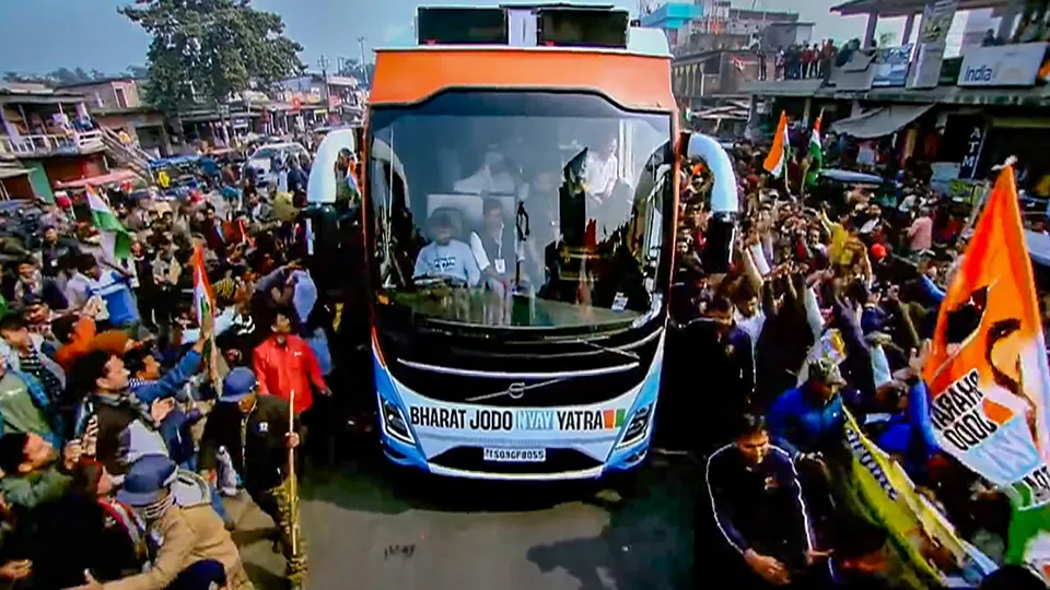 Congress leader Rahul Gandhi during the 'Bharat Jodo Nyay Yatra', in Uttar Dinajpur district, Monday, Jan. 29, 2024