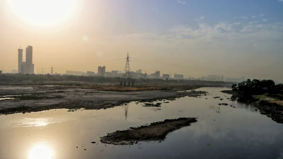 The Yamuna river with a significant dip in its water level during the summer season, in New Delhi