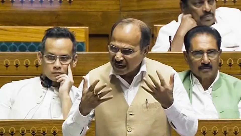 Congress MP Adhir Ranjan Chowdhury speaks in the Lok Sabha on the first day of the Winter session of Parliament, in New Delhi