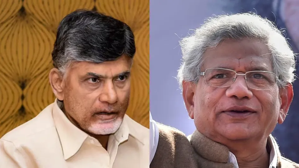 Andhra Pradesh Chief Minister Chandrababu Naidu and CPI(M) general secretary Sitaram Yechury