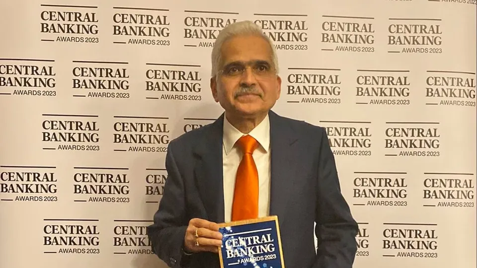 Reserve Bank of India (RBI) Governor Shaktiknata Das poses for photos after receiving the 'Governor of the Year' award by Central Banking, in London