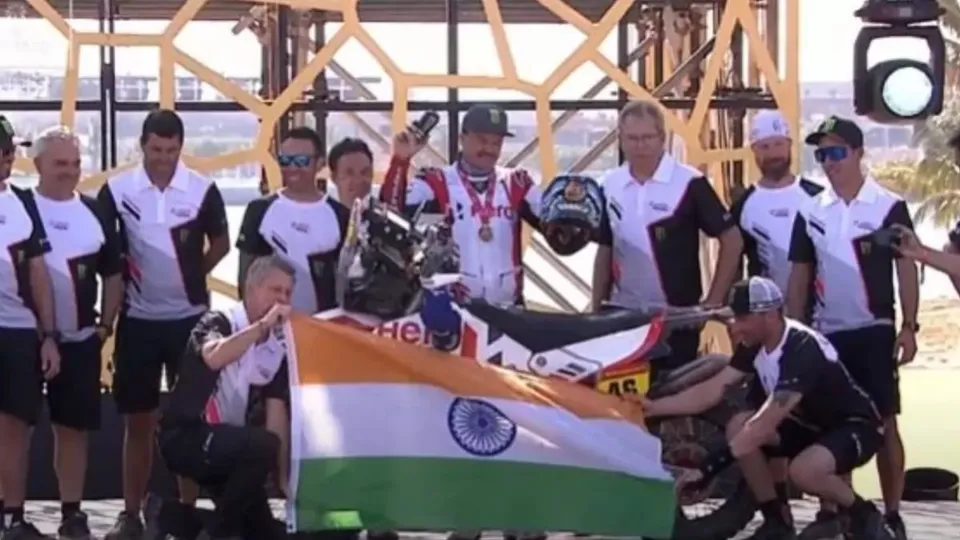 Rider Ross Branch (c) with the team celebrating the podium finish