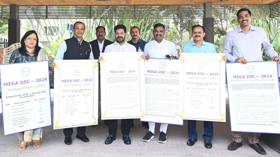 Telangana Government issued a Mega District Selection Committee (DSC) notification for filling up 11,062 teaching posts.
