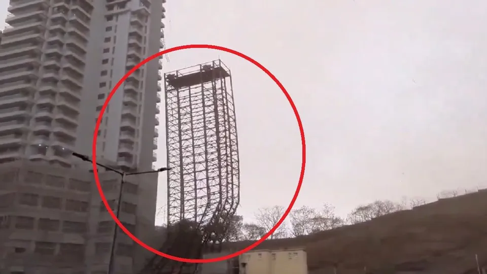 A metal parking tower under construction collapsed in Mumbai's Wadala area due to strong winds on Monday.