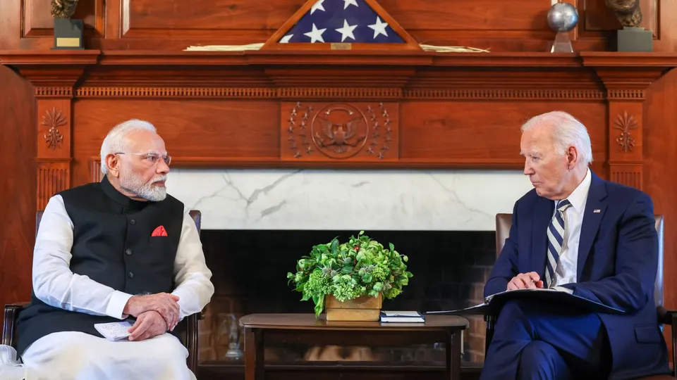 US President Joe Biden and Prime Minister Narendra Modi at a meeting on the sidelines of the Quad Leaders Summit at Archmere Academy in Claymont, Delaware, USA, Saturday, Sept. 21, 2024.
