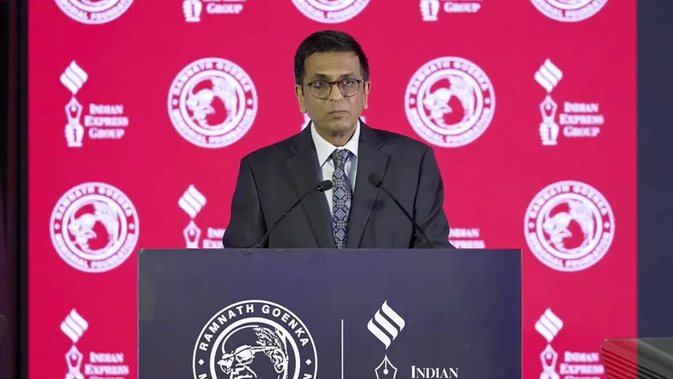 Chief Justice of India DY Chandrachud speeking at the Ramnath Goenka Awards