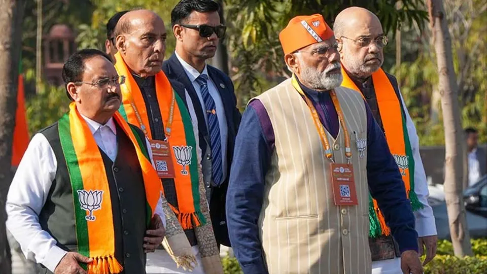 (L-R) JP Nadda, Rajnath Singh, Narendra Modi and Amit Shah