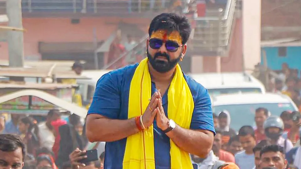 Bhojpuri star and independent candidate from Karakat constituency Pawan Singh during an election campaign for Lok Sabha elections, in Karakat