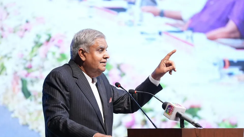 Vice President Jagdeep Dhankhar addresses the students and faculty members of Narsee Monjee Institute of Management Studies in Mumbai.