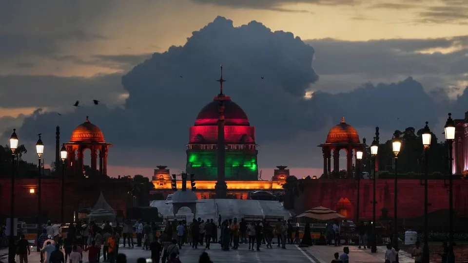 Dark monsoon clouds hover over Raisina Hill, in New Delhi