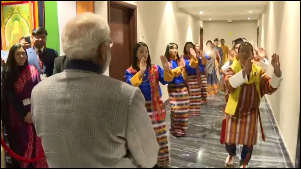 Prime Minister Narendra Modi watching the garba performance in Thimphu, Bhutan