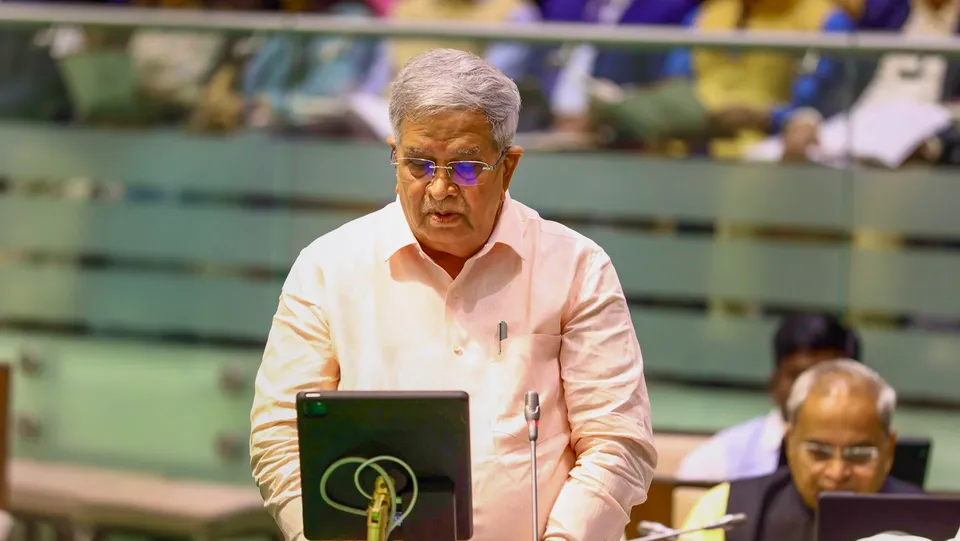  Gujarat Finance Minister Kanu Desai presents the state budget in the assembly, in Gandhinagar