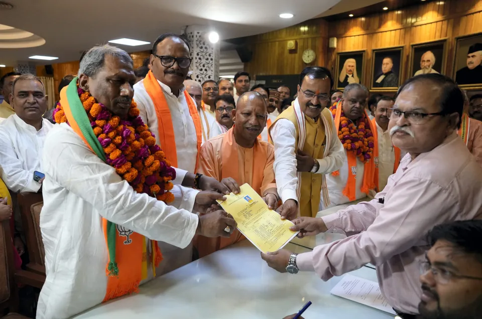 BJP candidate Manvendra Singh files his nomination papers for MLC elections in the presence of Uttar Pradesh Chief Minister Yogi Adityanath