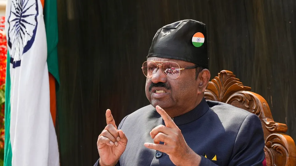West Bengal Governor C V Ananda Bose during an interaction with the media in connection with the arrest of TMC leader Sheikh Shahjahan, the prime accused in Sandeshkhali case, at Governor house, in Kolkata, Thursday, Feb. 29, 2024.