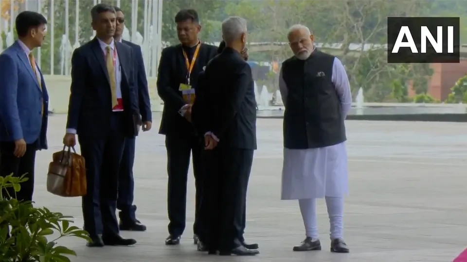 Narendra Modi and S Jaishankar at Bharat Mandapam