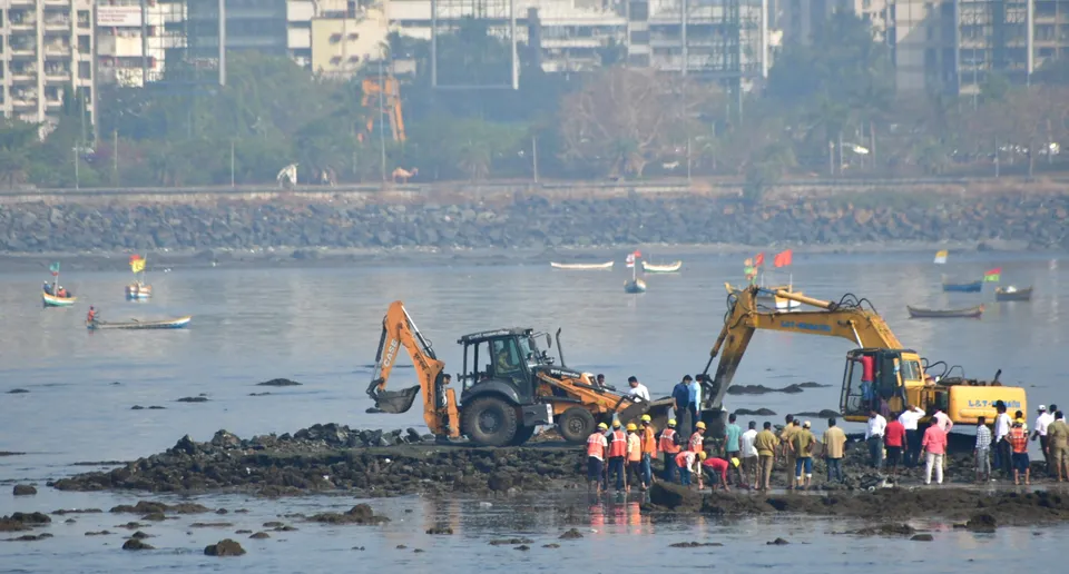 Demolition drive at Mahim beach in Mumbai