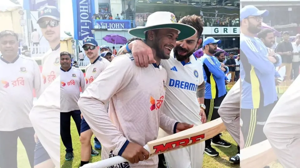 Virat Kohli gifts his bat to retiring Shakib al Hasan