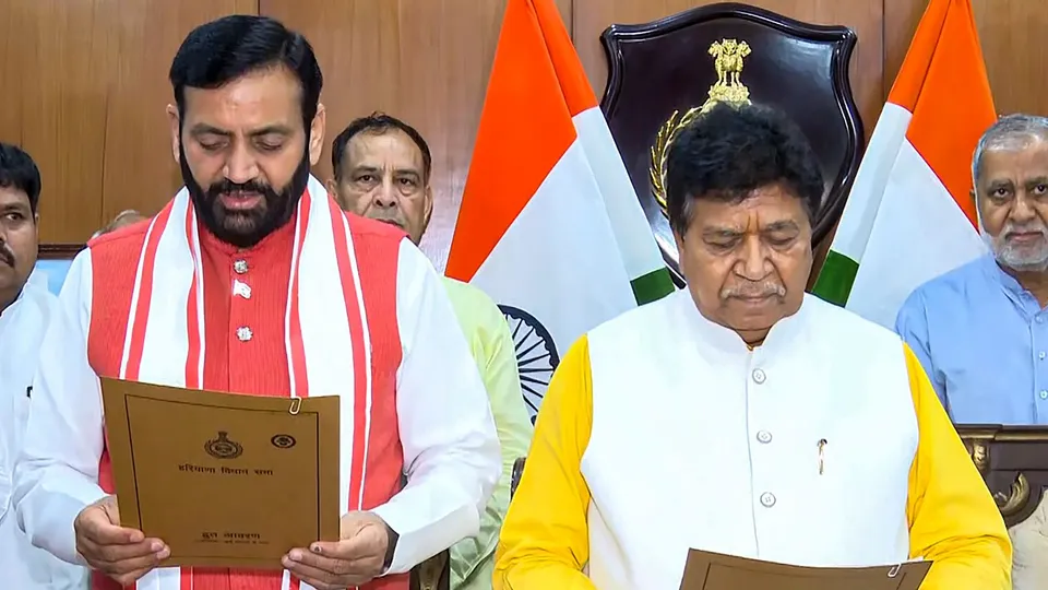 Haryana Chief Minister Nayab Singh Saini takes oath as an MLA, in Chandigarh, Thursday, June 6, 2024