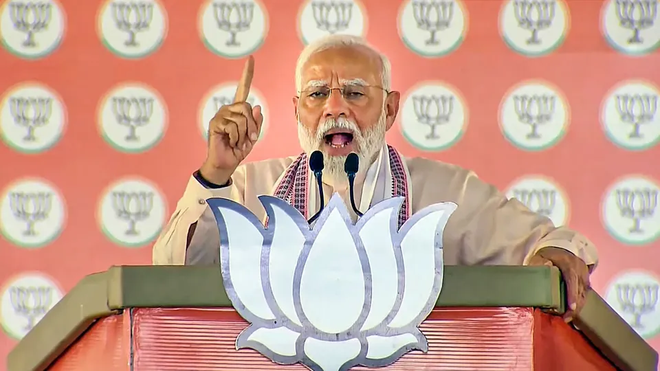 Prime Minister Narendra Modi addresses a public meeting for Lok Sabha elections, in Morena, Madhya Pradesh, Thursday, April 25, 2024