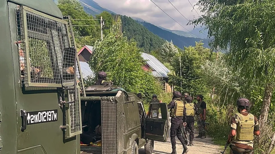 Security forces personnel during a military encounter, in Anantnag district, Saturday, Aug. 10, 2024.