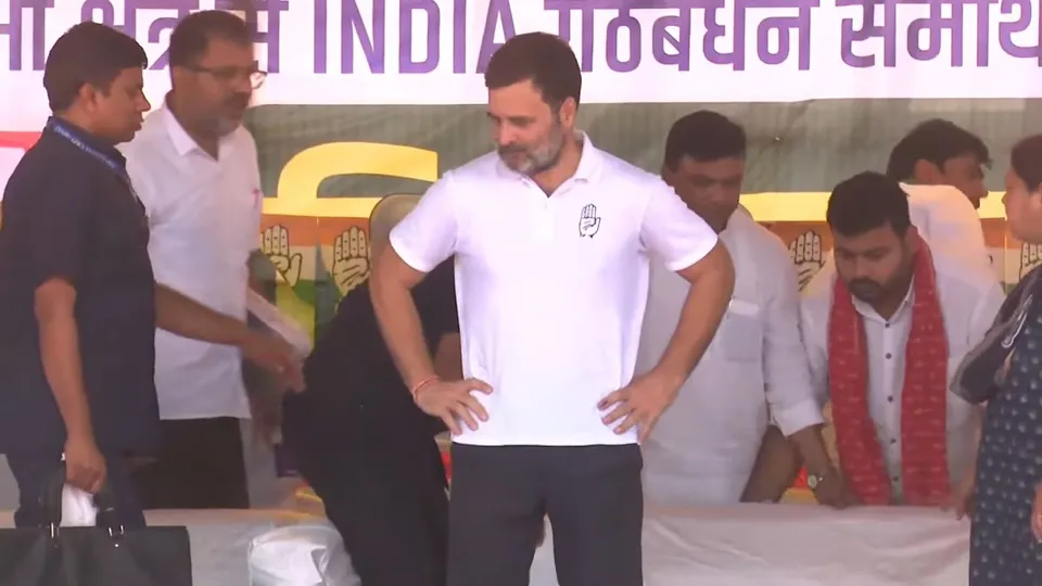 Congress leader Rahul Gandhi addresses a public meeting for Lok Sabha elections, in Khusrupur, Patna, Monday, May 27, 2024