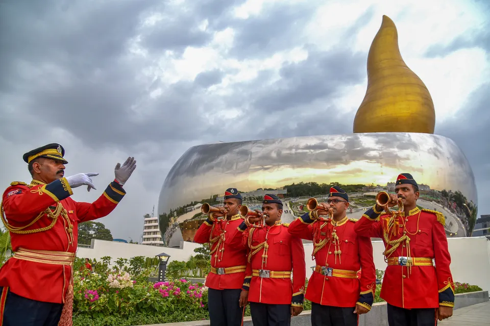Telangana Martyrs memorial ahead of its inauguration, in Hyderabad