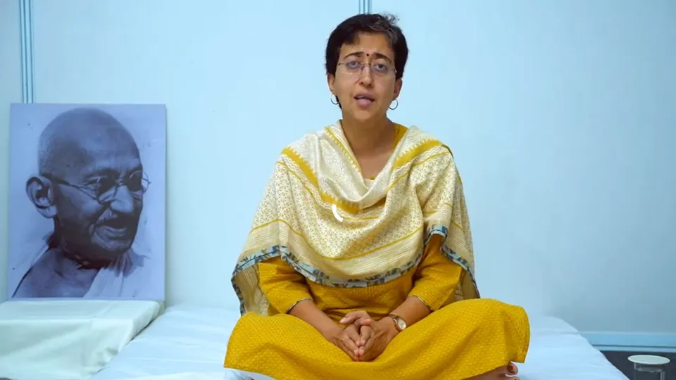 Delhi Water Minister and AAP leader Atishi Singh during the third day of her indefinite hunger strike over the ongoing water crisis in the national capital, in New Delhi, Sunday, June 23, 2024.