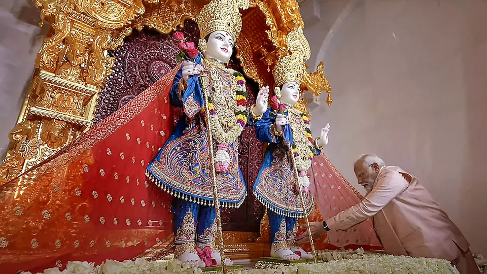 Narendra Modi during the inauguration of the BAPS Hindu Mandir, in Abu Dhabi, UAE, Wednesday, Feb. 14, 2024. 