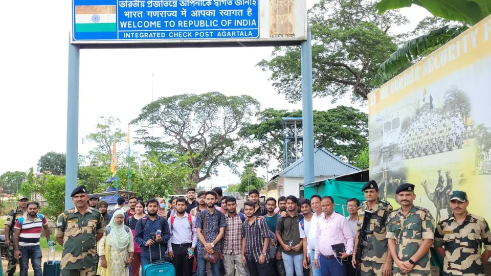 Around 100 students returned to India from violence-hit Bangladesh through two integrated checkposts in Tripura on Saturday