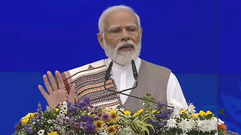 Prime Minister Narendra Modi addresses during the inauguration, dedication and foundation stone laying of various projects, in Ahmedabad, Tuesday, March 12, 2024