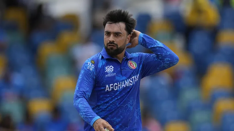 Afghanistan’s captain Rashid Khan during his side’s super 8 match against India