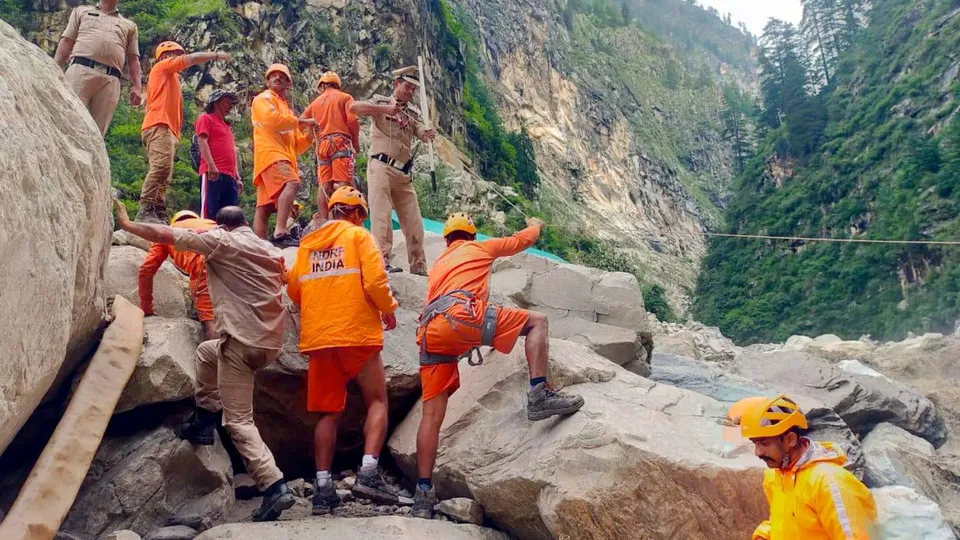 Search and rescue operation underway to find the missing people following a cloudburst on Thursday, in Rampur area of Shimla district, Friday, Aug. 2, 2024.